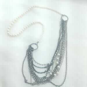 Women's Fashion Jewelry Pearl Metal Chain Layered Necklace